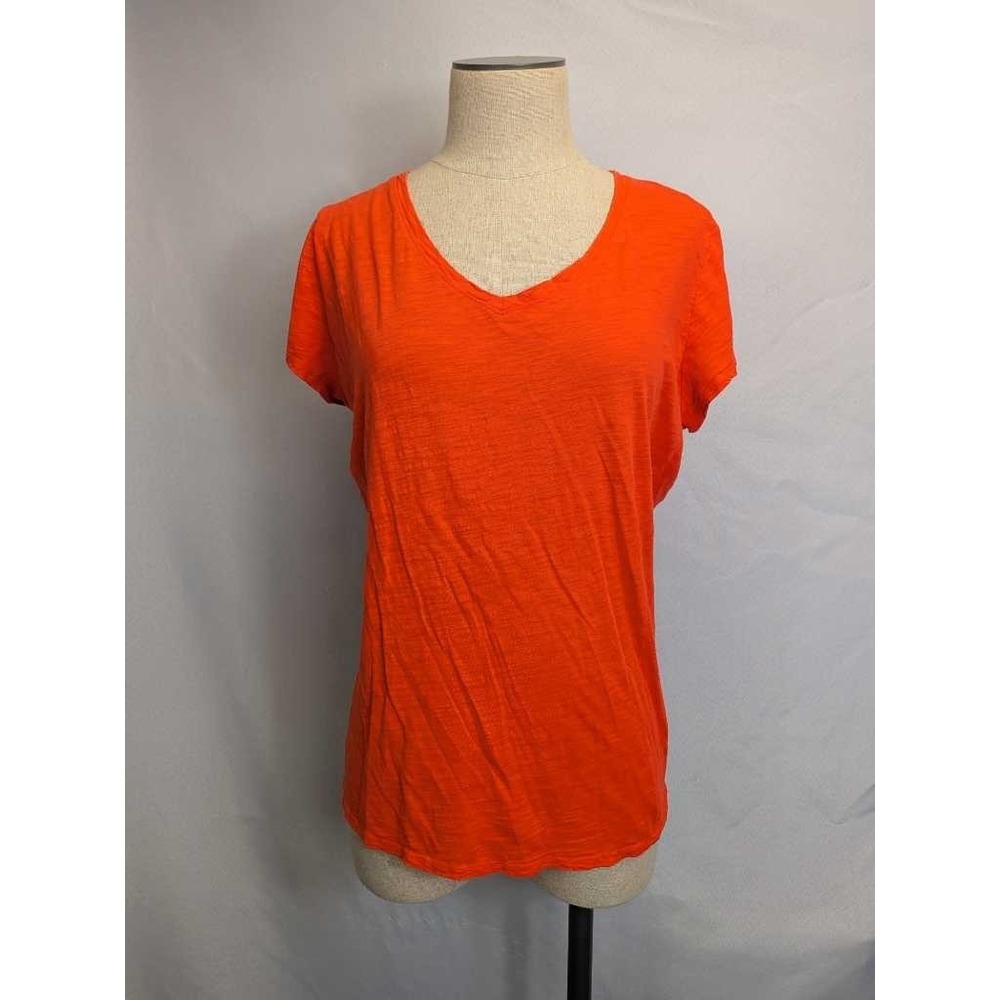 JCPenney JCP Womens V-Neck Short Sleeve T-Shirt Orange XL Cotton Casual